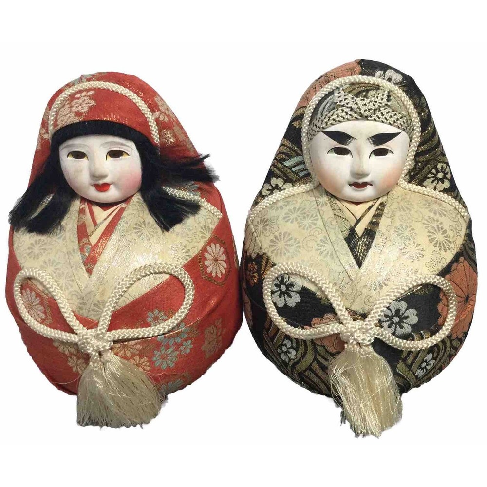 Vintage Japanese Set‎ 2 Hina Daruma Kimekomi Wedding Dolls